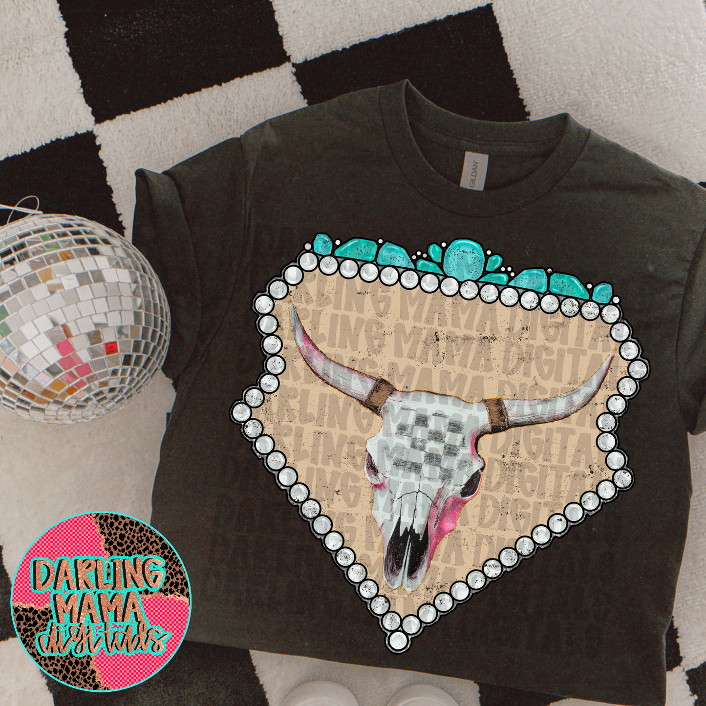 Wester Checkered Long Horn Skull