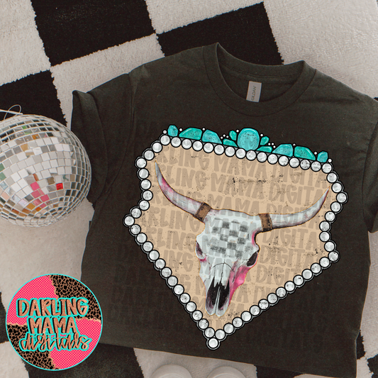 Wester Checkered Long Horn Skull