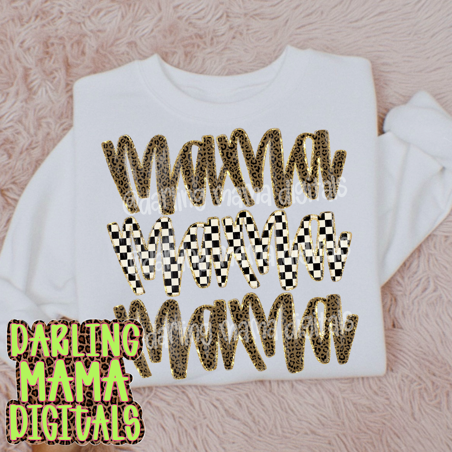Painted cheetah checkered glitter mama