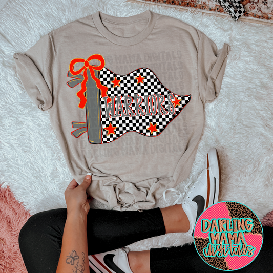 Flag with bow red and grey warriors