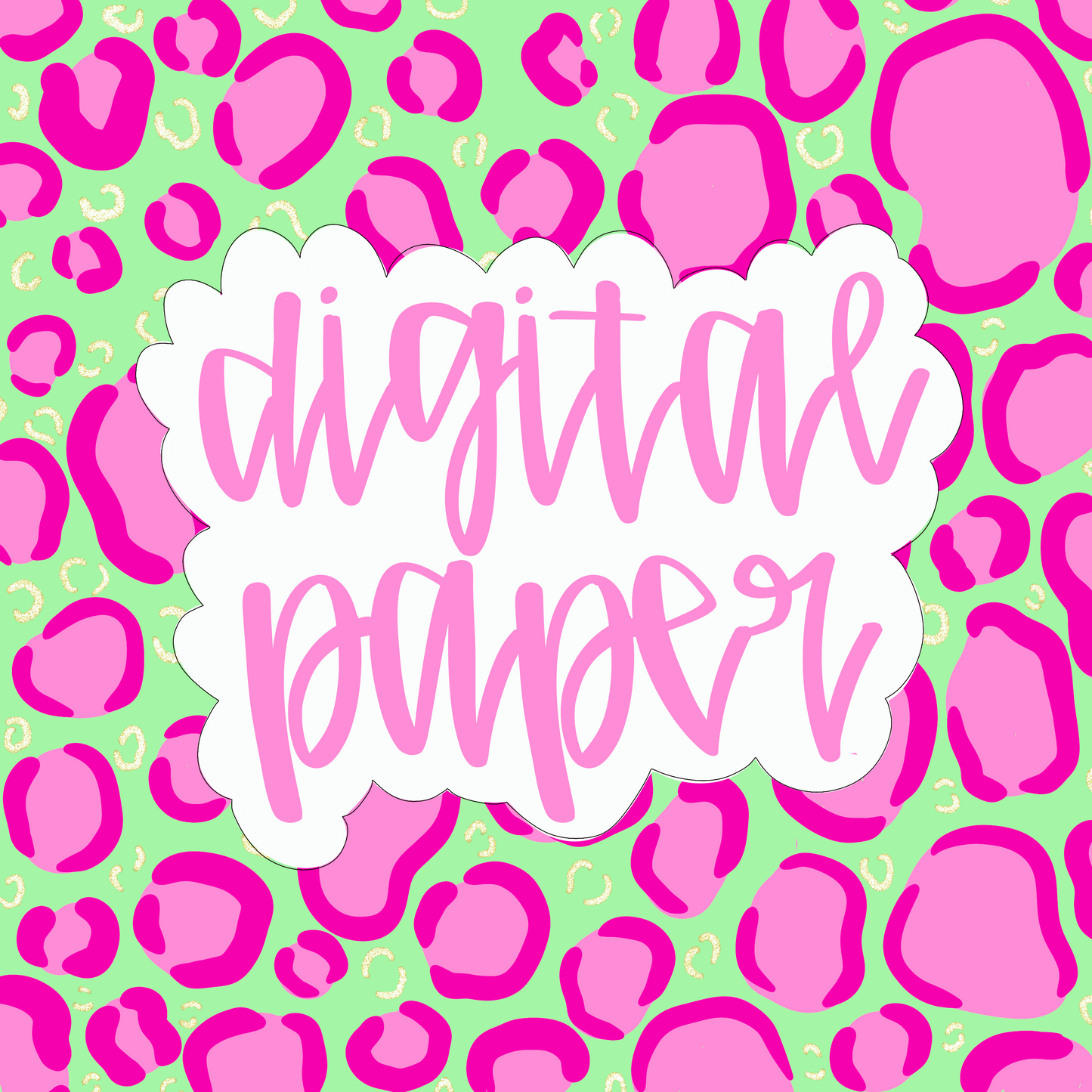 Hand Drawn Pink and Green Cheetah digital