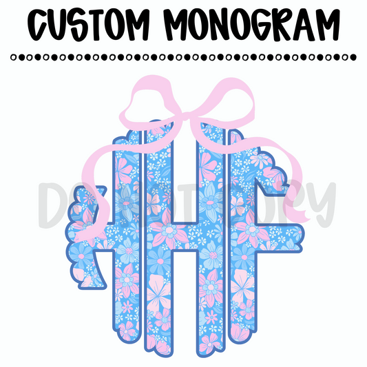 Custom Blue Floral Circle Monogram