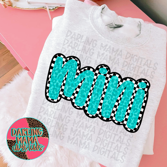 Teal Cheetah Checkered Mini