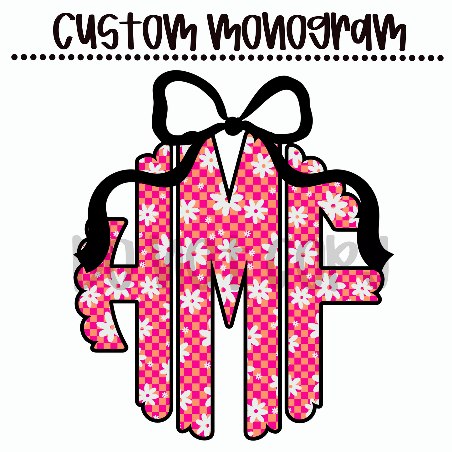 Pink and Orange Checkered Daisy  Custom Monogram
