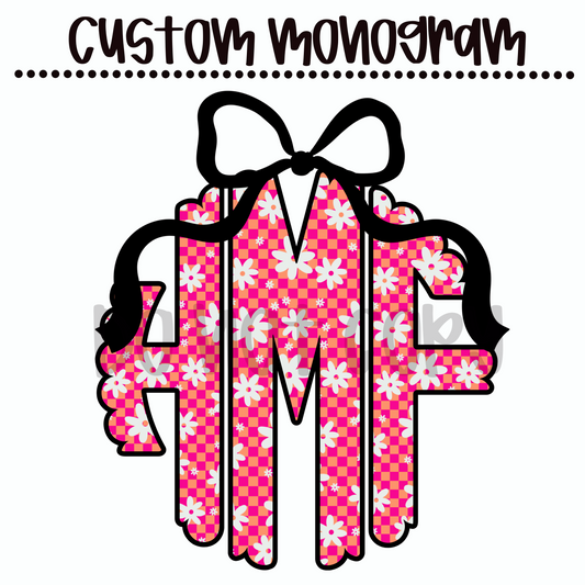 Pink and Orange Checkered Daisy  Custom Monogram