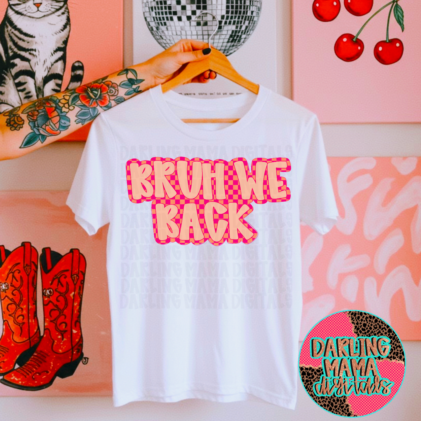 Checkered Pink and Orange Bruh We Back