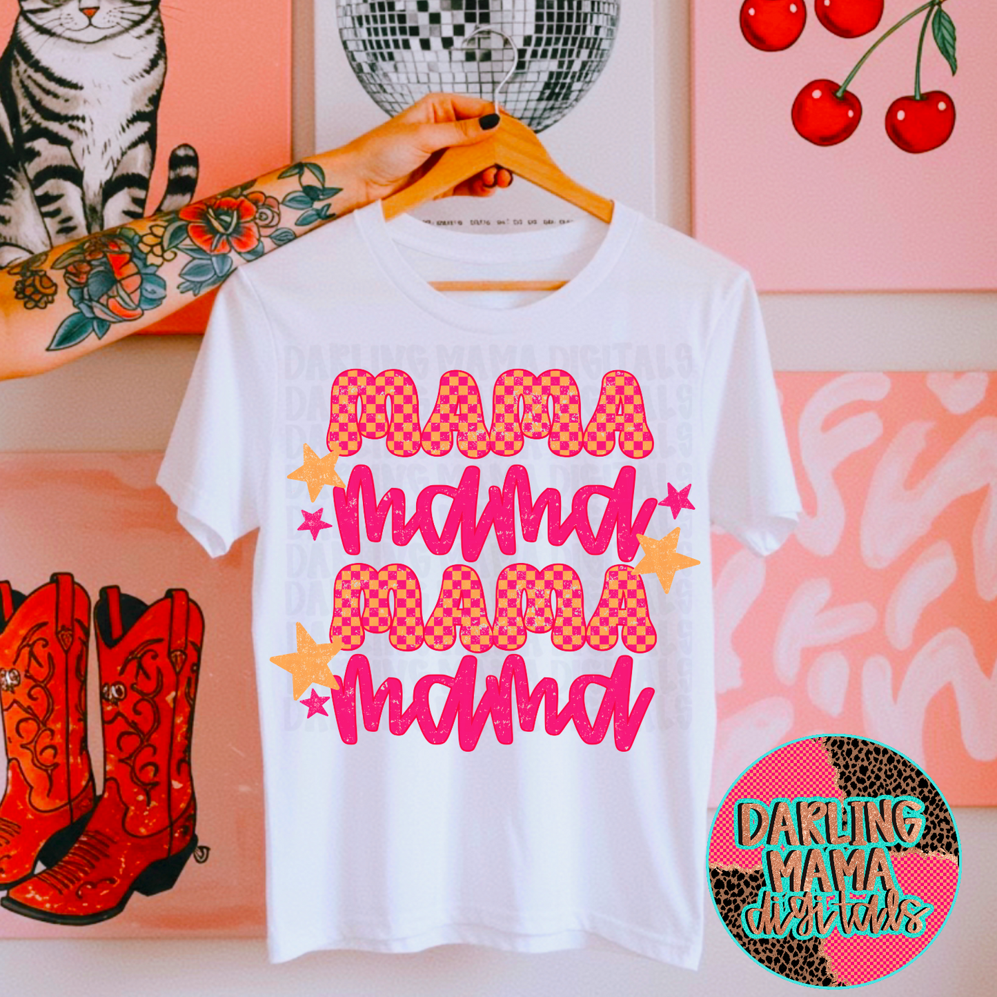 Orange and pink checkered Mama