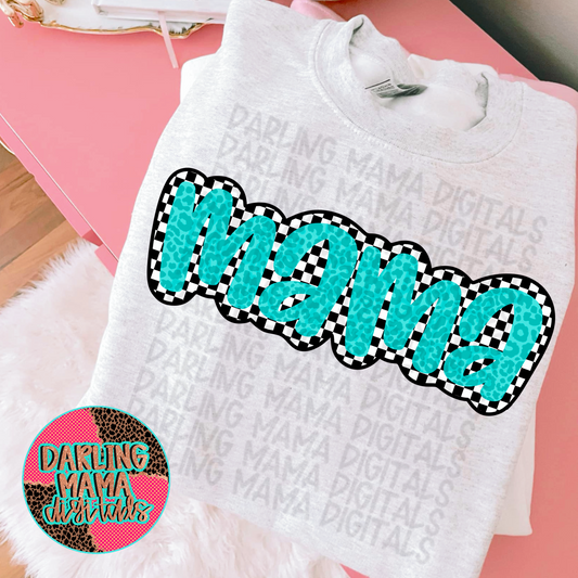 Teal Cheetah Checkered Mama