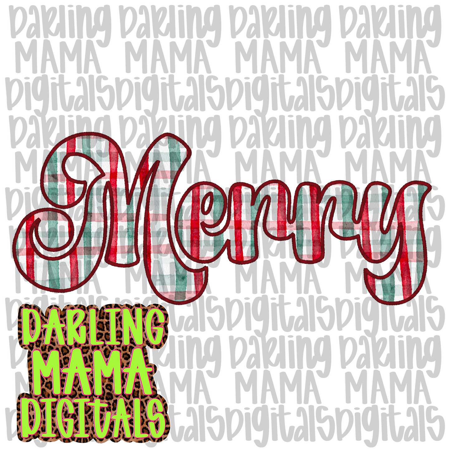 Christmas Plaid faux embroidery merry