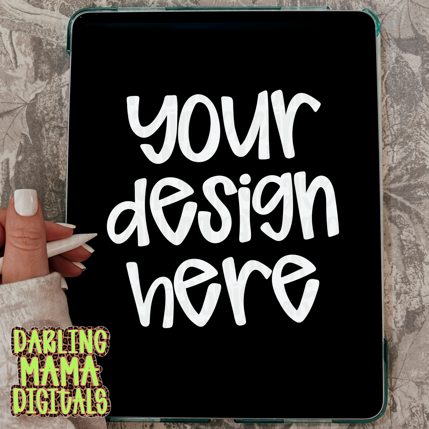 iPad mock black screen camo sleeve