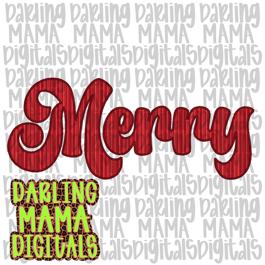 Christmas striped faux embroidery merry