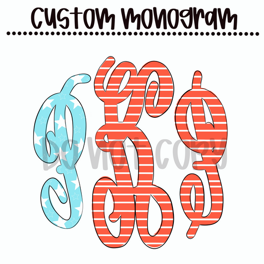 American Flag Script Custom Monogram
