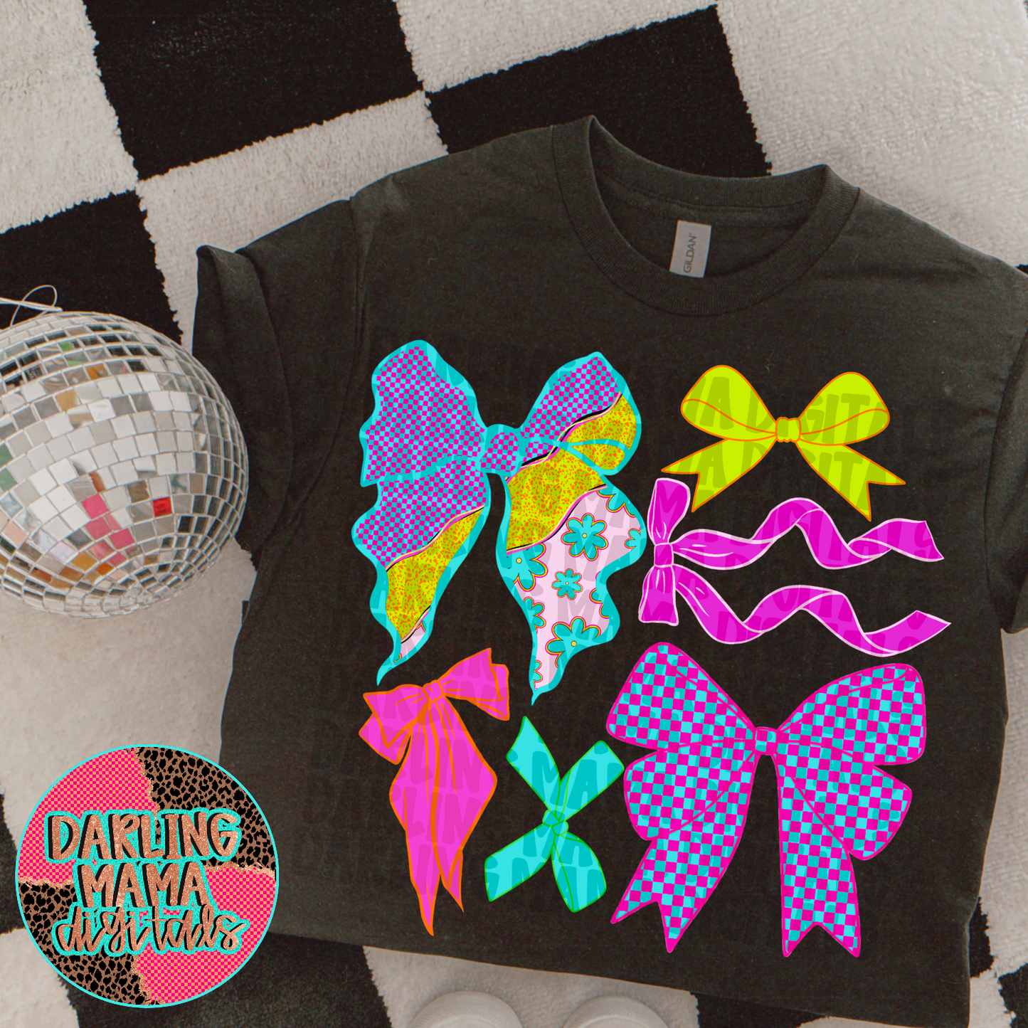 Retro checkered Flower bow collage