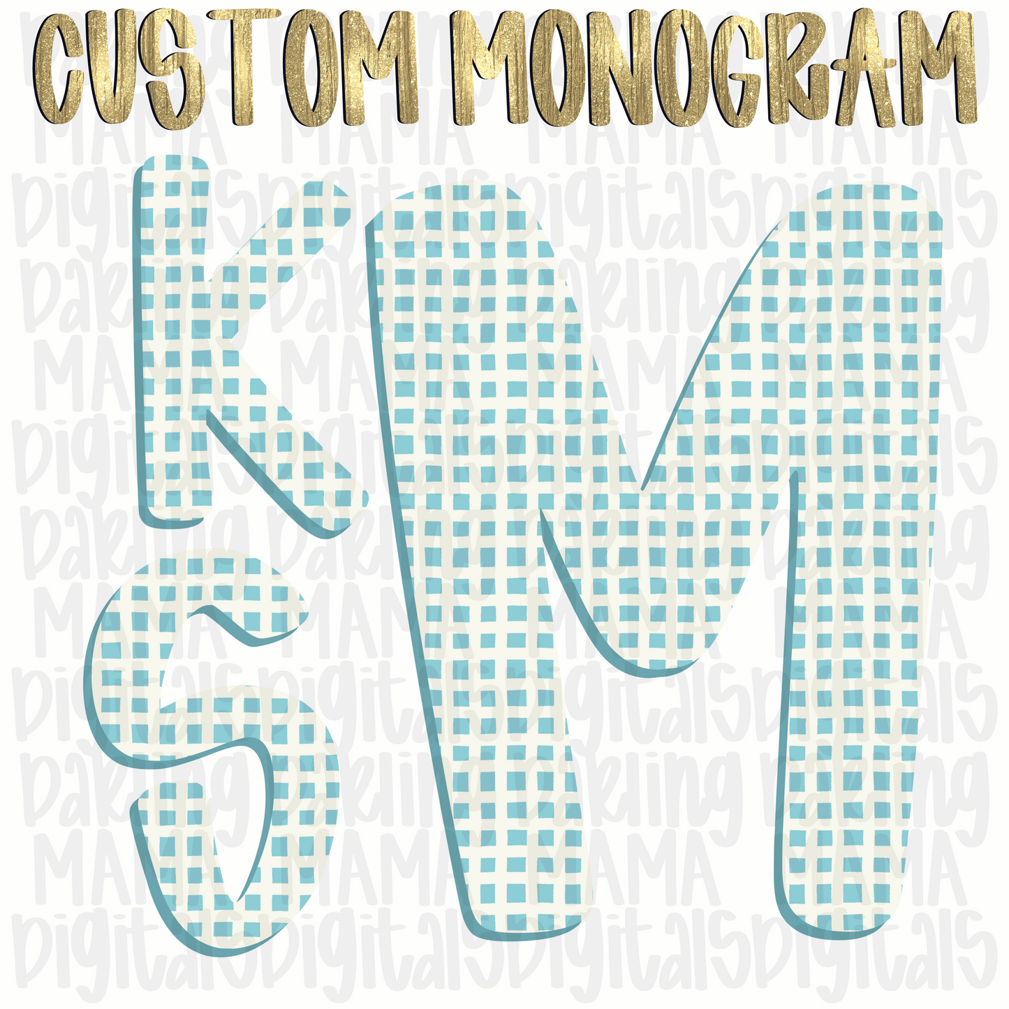 Custom boy blue gingham monogram
