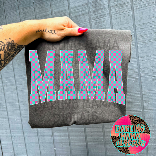 Pink and teal checkered mama