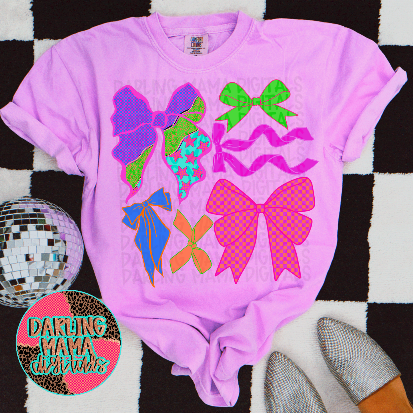 Retro checkered star bow collage