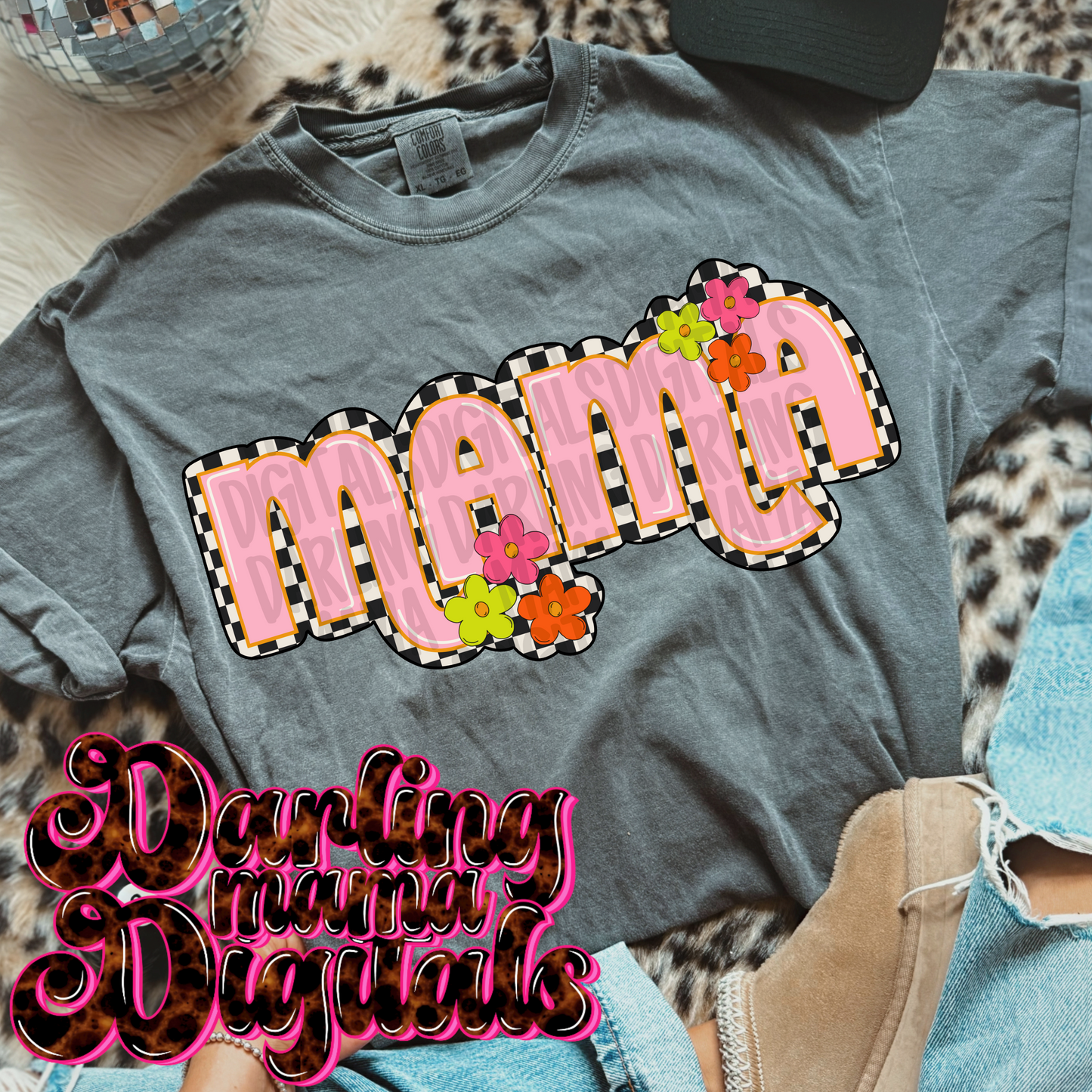 Retro checkered flower mama