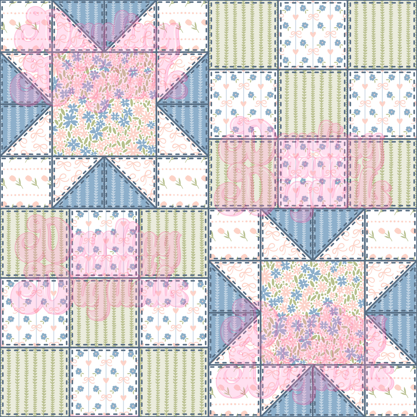 Blue and green patchwork seamless