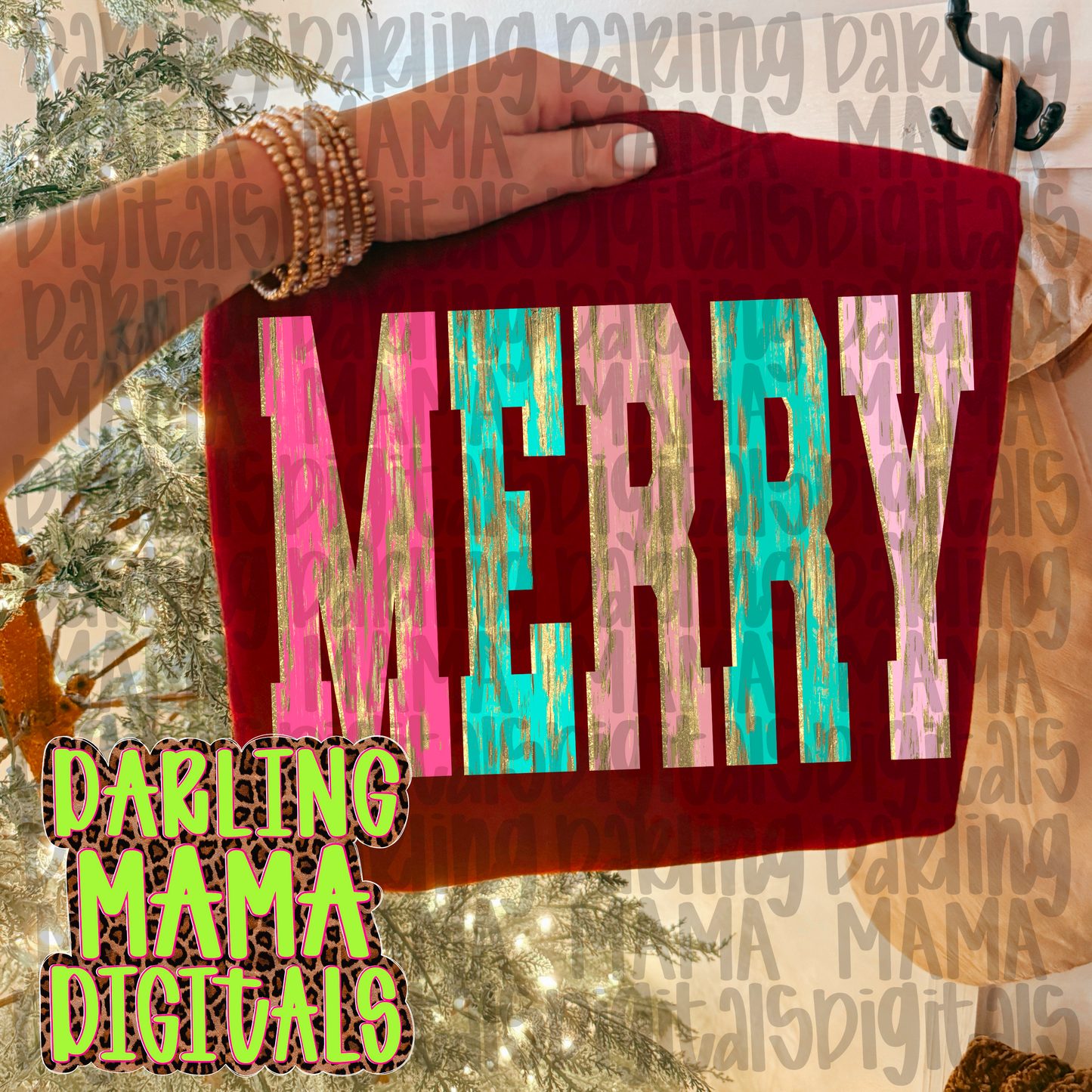 Pink and blue Gold foil merry