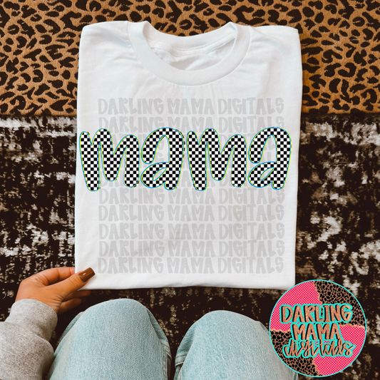 Neon blue and yellow checkered mama