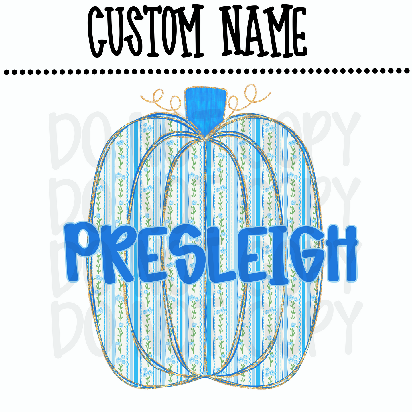 Custom Blue Floral Pumpkin Name