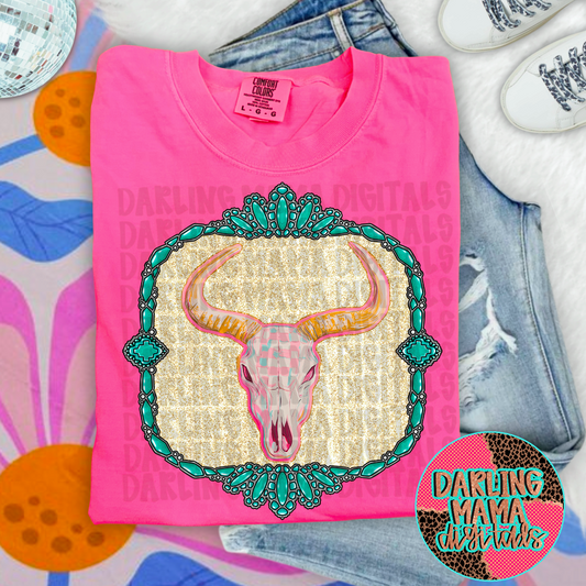 Glitter Checkered Longhorn Skull