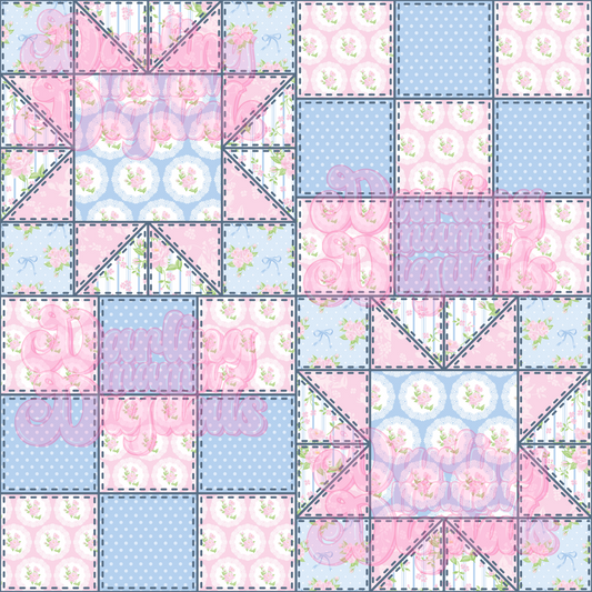 Pink and blue patchwork seamless