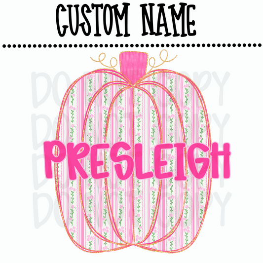 Custom Pink Floral Pumpkin Name