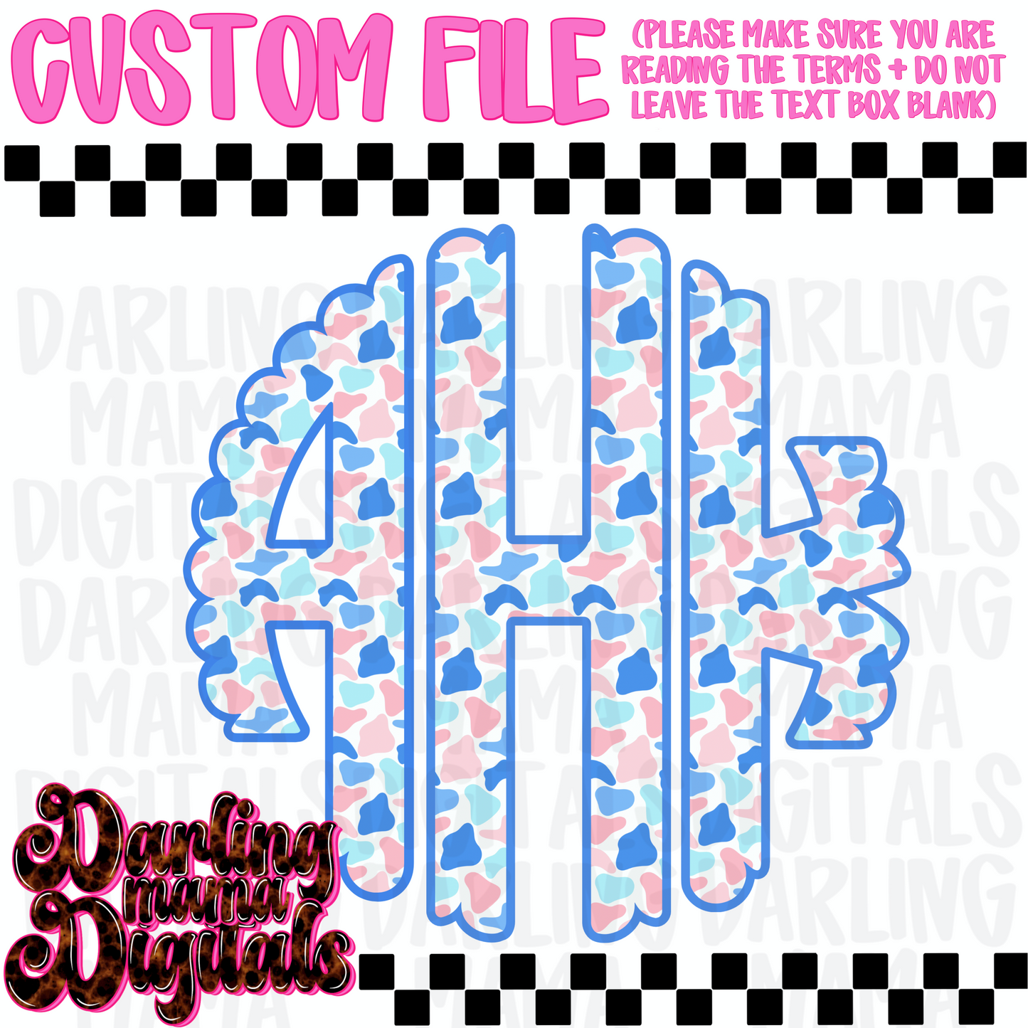 Custom old school blue and pink camo monogram