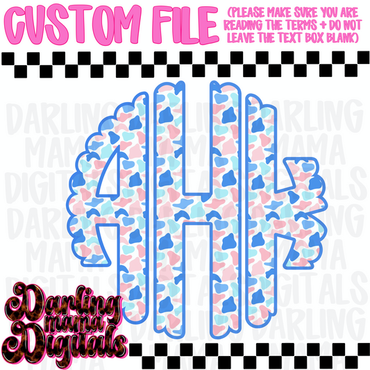 Custom old school blue and pink camo monogram