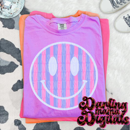 Blue and purple striped smiley