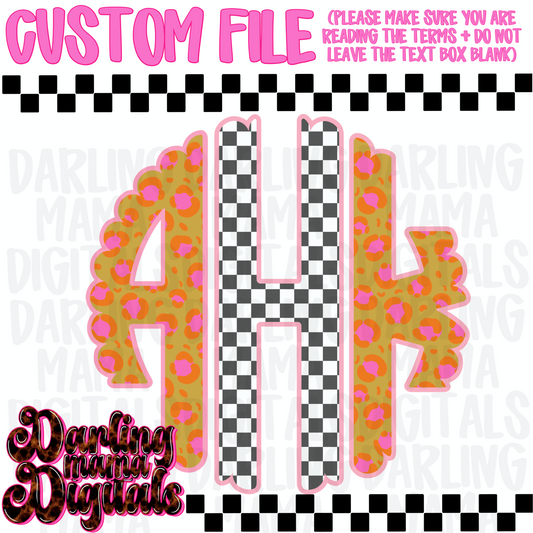 Custom green cheetah checkered monogram