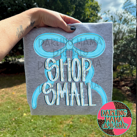 Hand lettered shop small blue bow