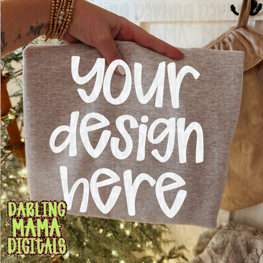 Ash grey sweatshirt Christmas tree & stocking with camo