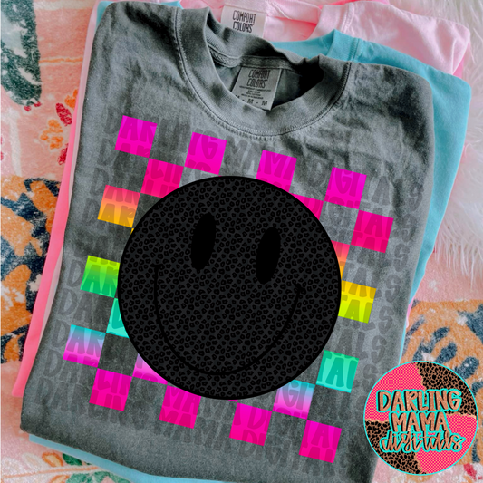 Neon tie dye checkered Smiley