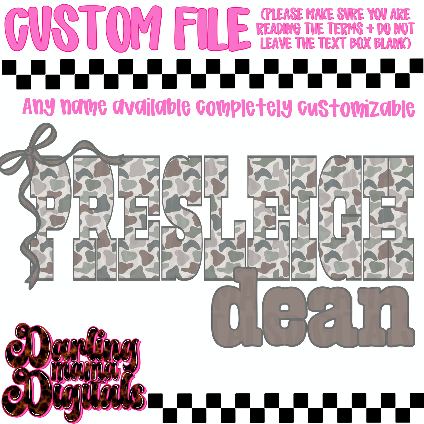 Custom light old school camo girl name