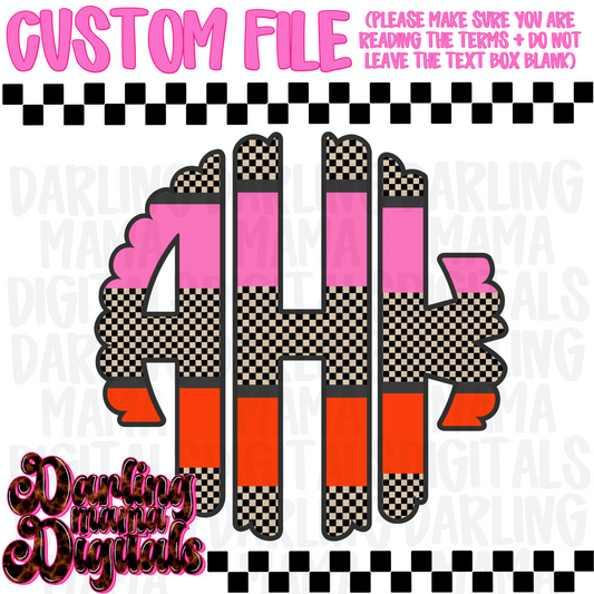 Custom red and pink checkered monogram