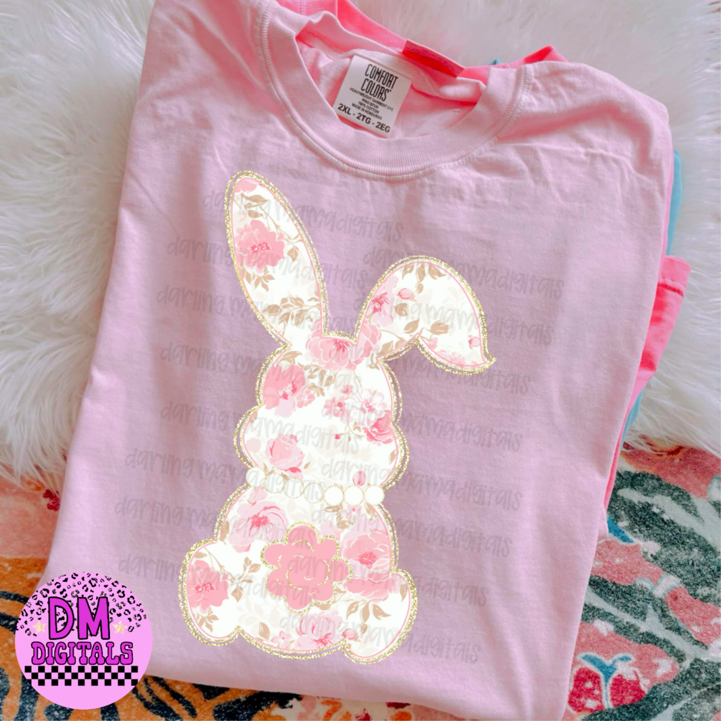 Pink Floral Bunny W/ Glitter