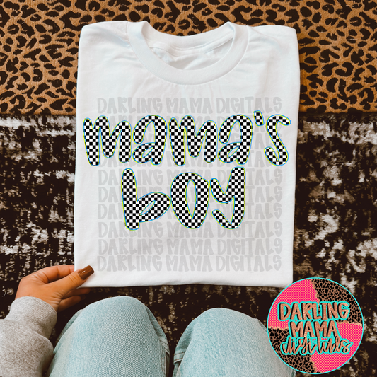 Neon blue and yellow checkered mama’s boy