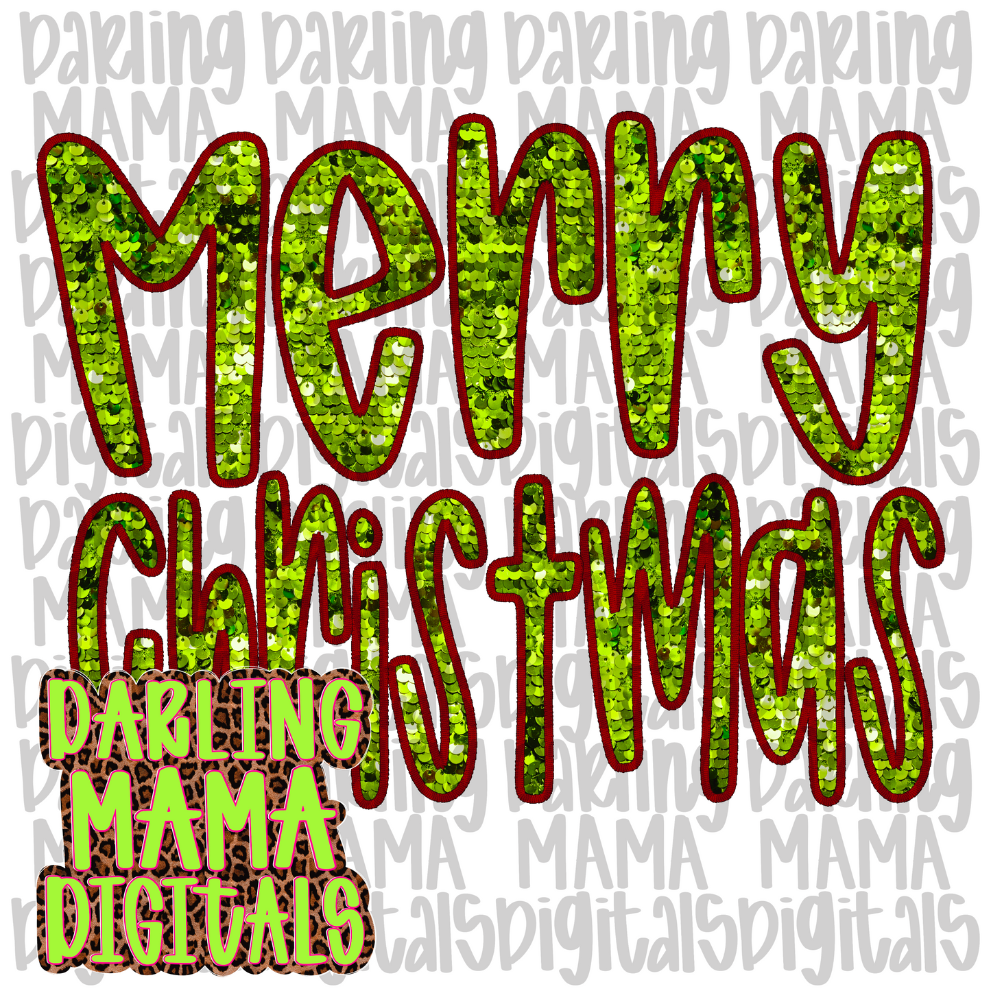 green faux sequin and embroidery merry Christmas