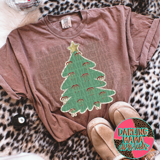 Realistic paint red bow Christmas tree