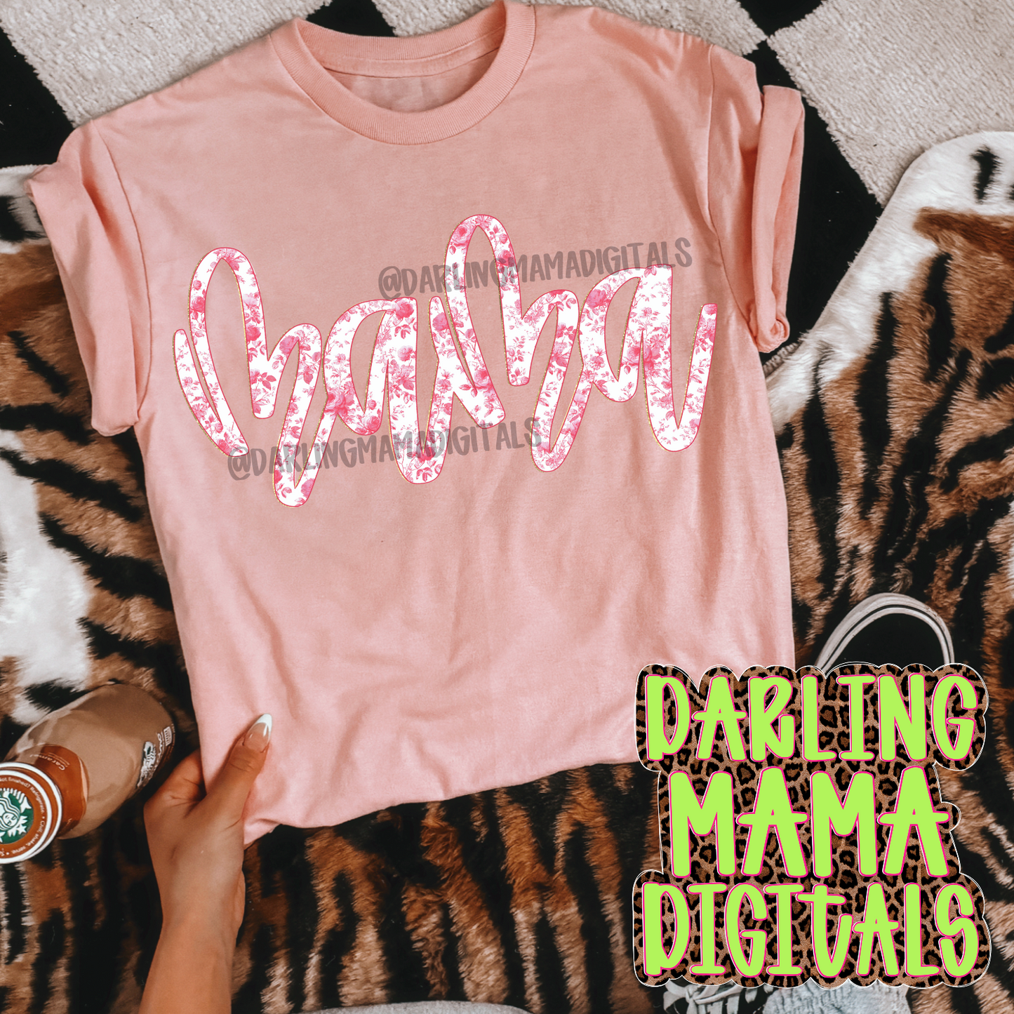 Pink floral Script glitter Mama