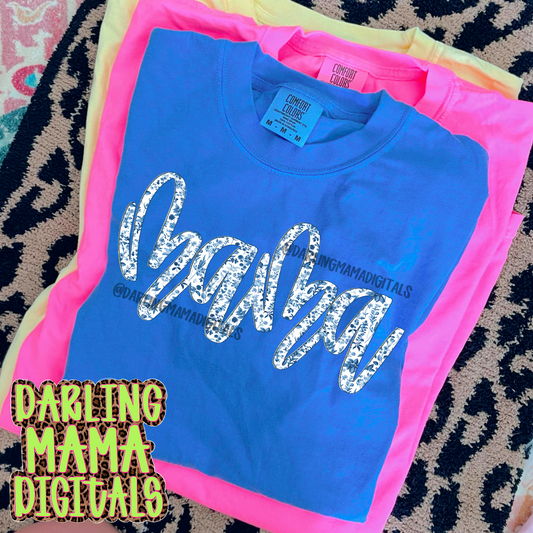 Blue floral Script glitter Mama