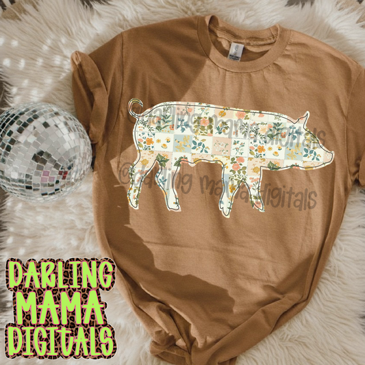 Faux embroidery patchwork pig