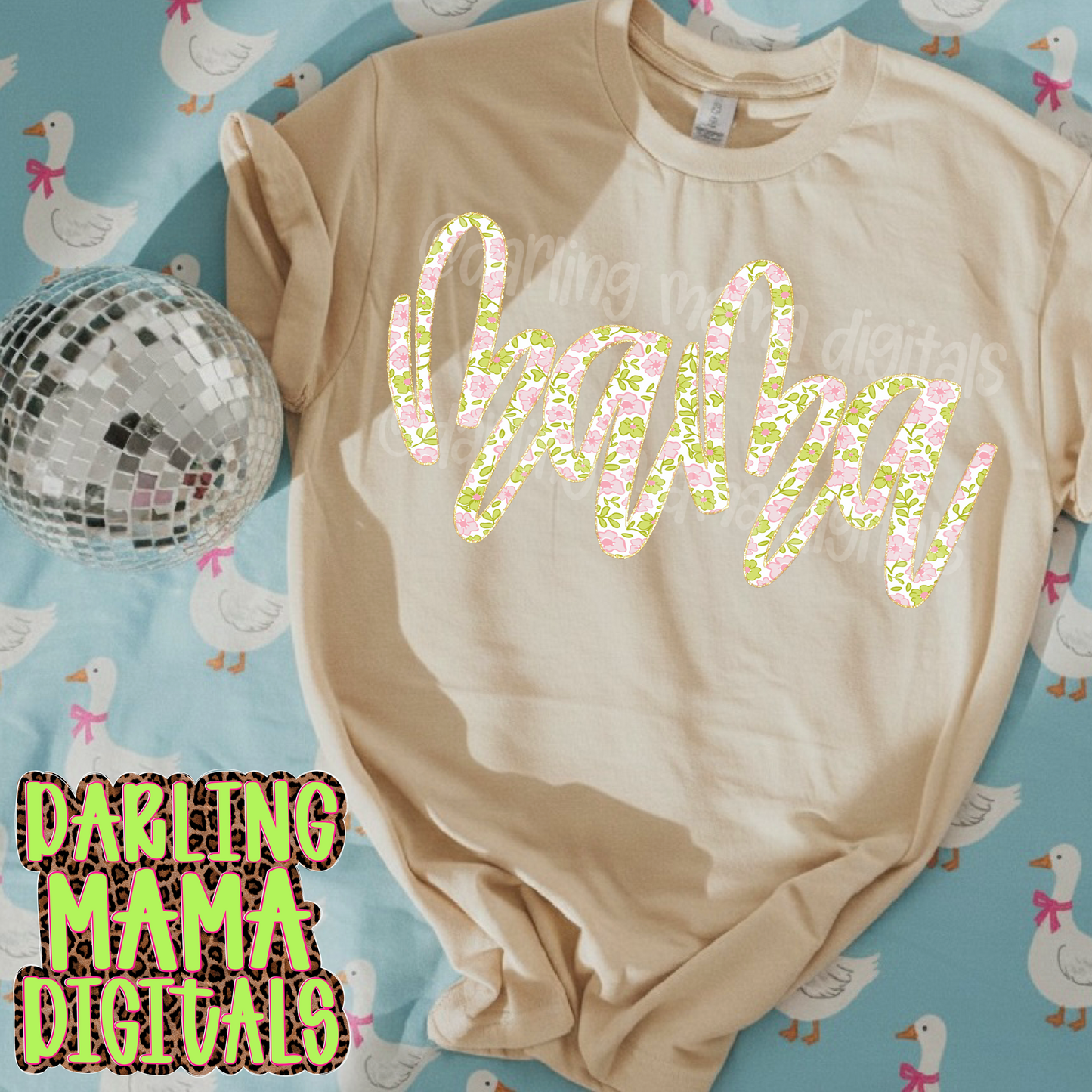 Floral Script glitter Mama