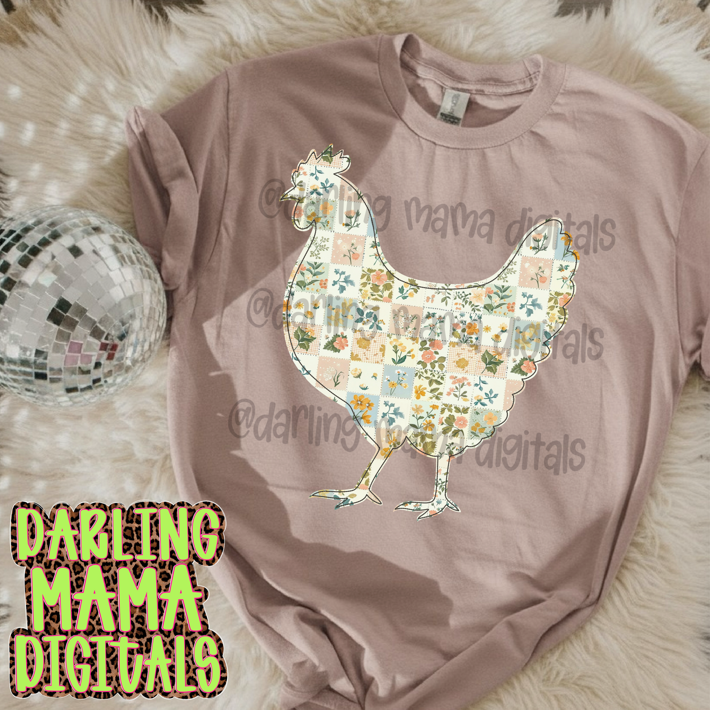 Faux embroidery patchwork chicken