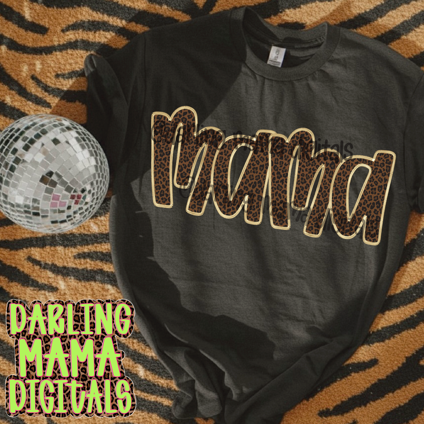 Faux metallic embroidery cheetah mama