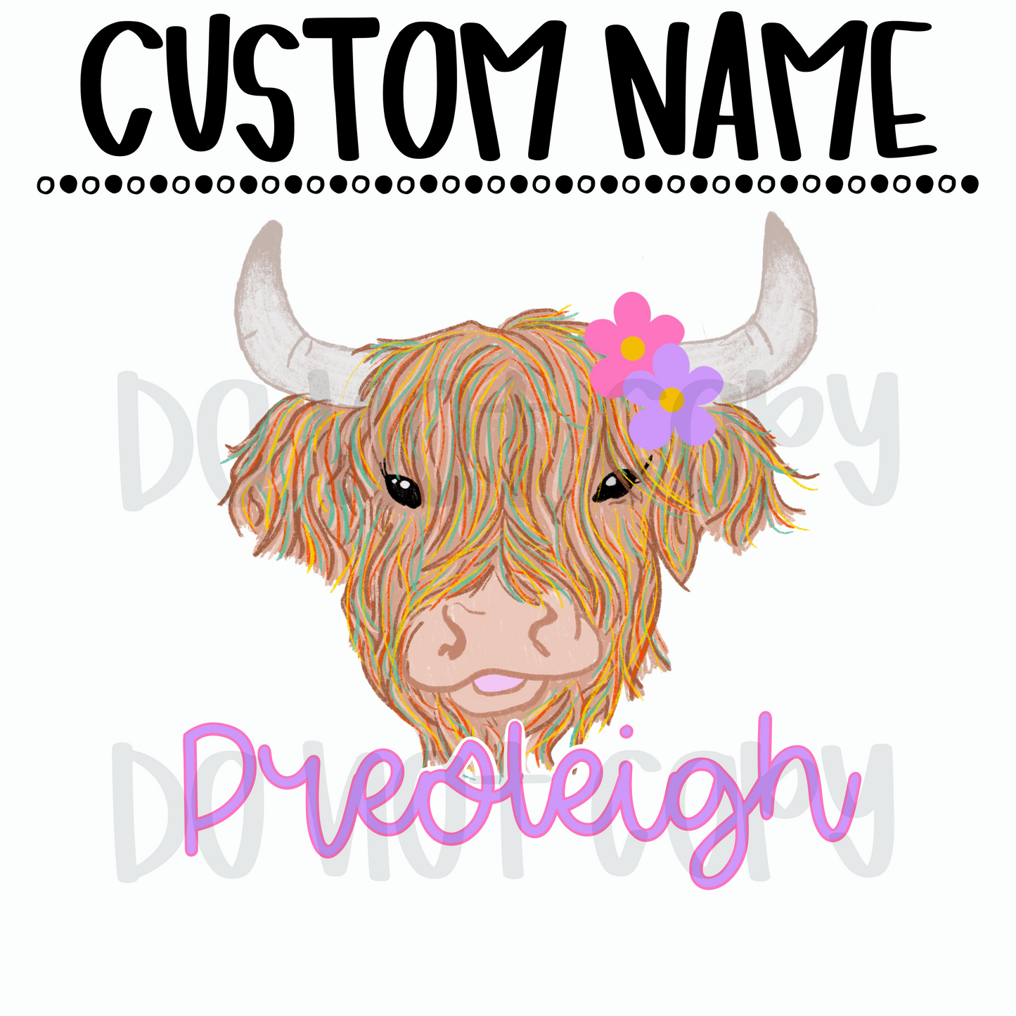 Girls Highland Cow Custom name