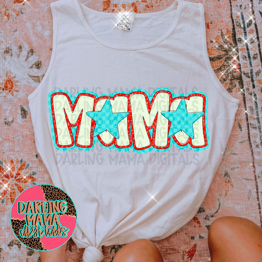 Funky Blue Checkered Star Mama