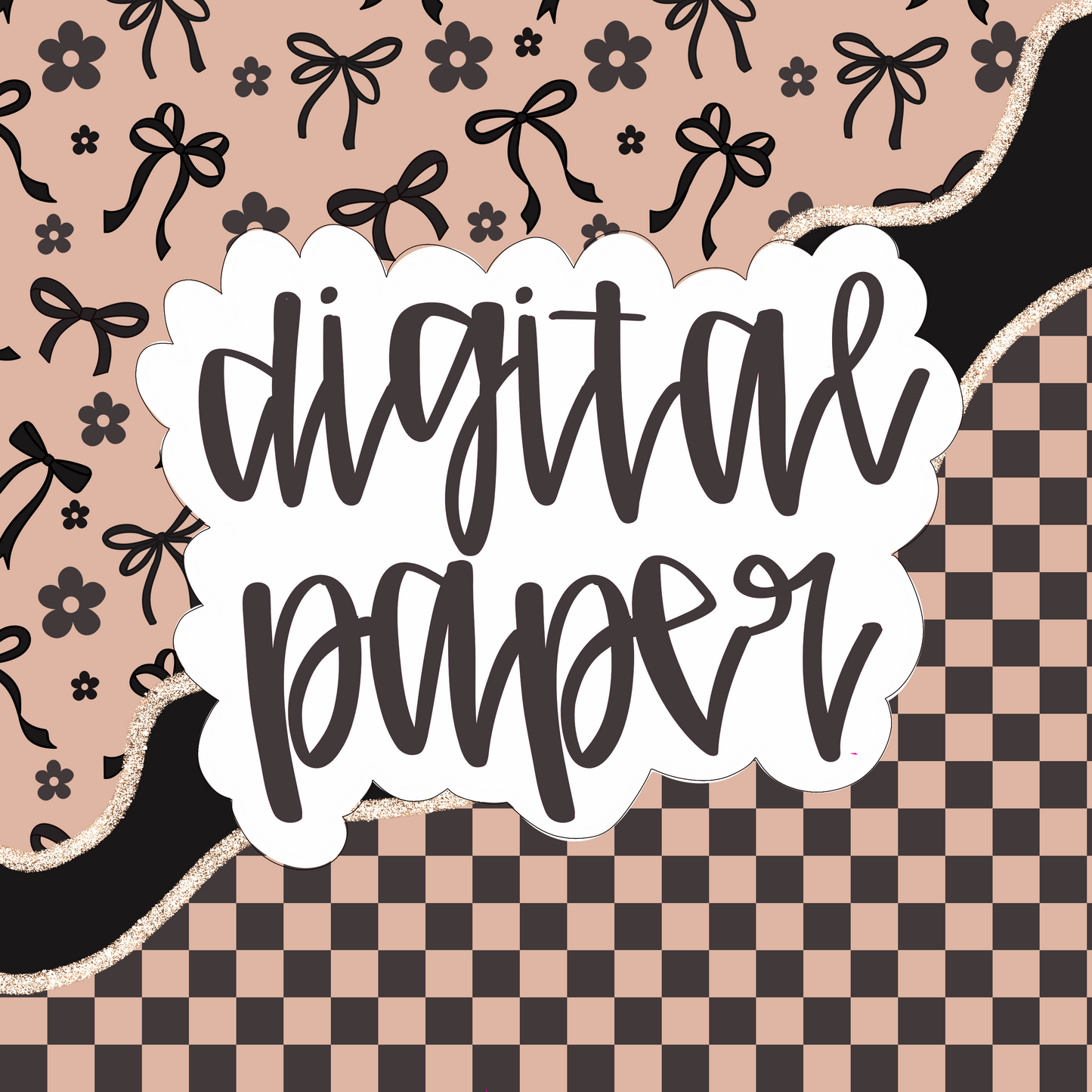 Black Bow Flower DIGITAL PAPER NOT SEAMLESS